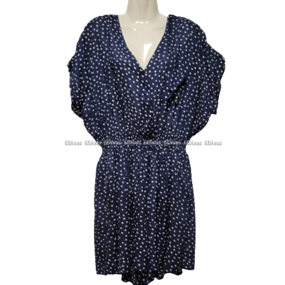 NEW Blue and White Polka Dot Rayon Romper Dress  Size L  Size XL - nwot
